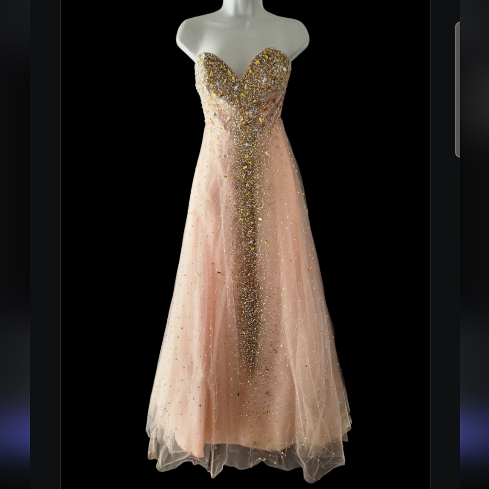 Glamour by Terani strapless embellished prom tulle Prom Maxi Dress